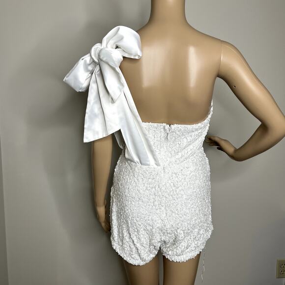 Bella & Bloom Sequin Satin Shoulder Tie Romper - Picture 3 of 8